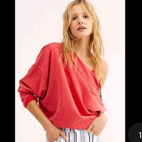 Free People We The Free Womens Nikaka Thermal Knit Top Zip Shoulder Size XS Red - Picture 2 of 15
